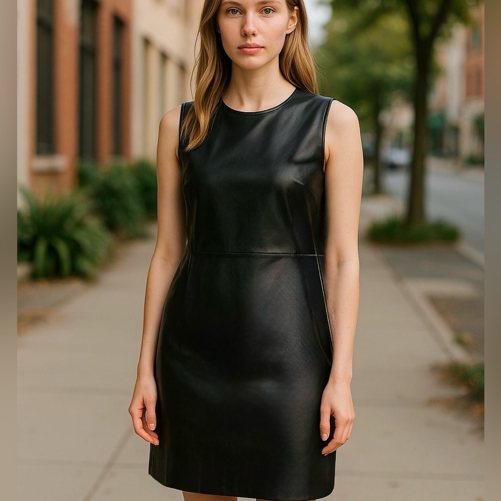 Banana Republic Black Leather Midi Dress